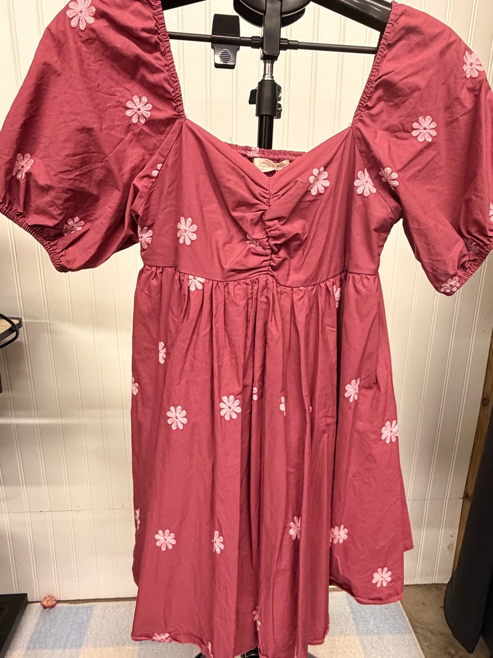 Altar'd State Berry Dress with Light Pink Daisy Embroidery - Picture 4 of 4